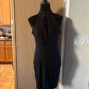 Elegant Black Lace-Up Dress